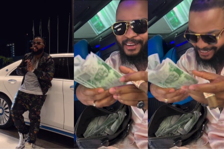 WhiteMoney set bars after he shows off his Mercedes Maybach worth N200 million naira with bundles of cash.